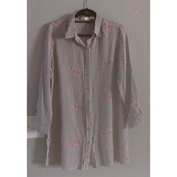 solitaire by ravi khosla Tops Shirts Women L,striped,Floral,Rayón,Roll Tab Sleev - Picture 4 of 8